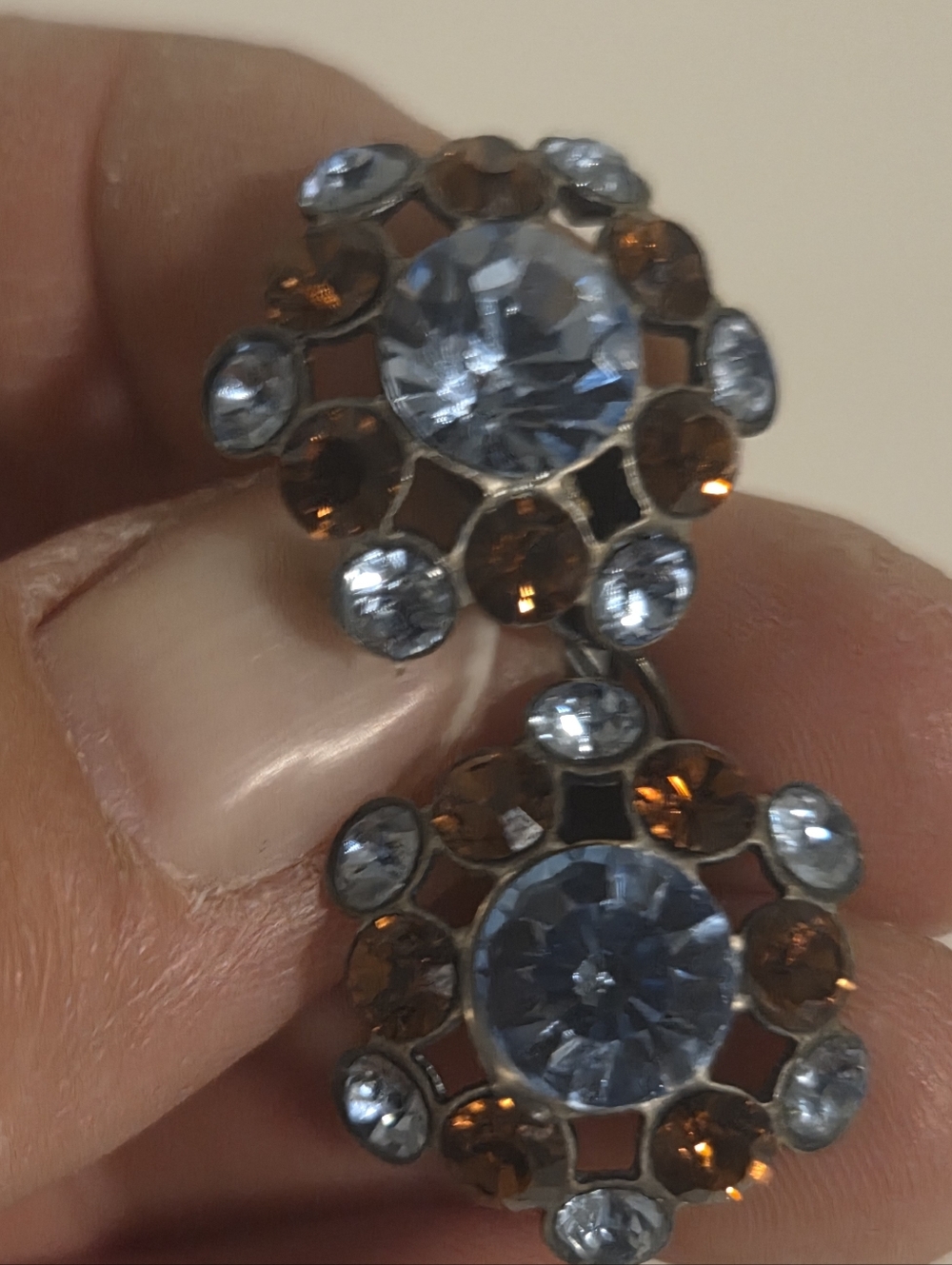 Konplott Vintage Swarovski Crystal and Amber Floral Drop Earrings
